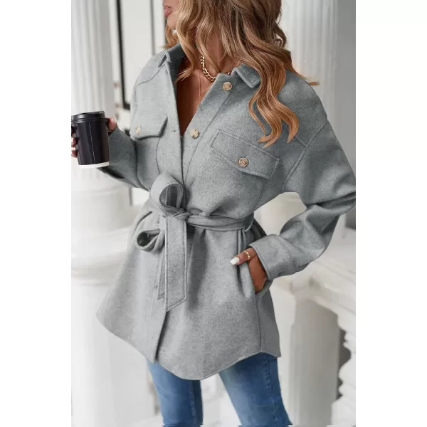 imageZESICA Womens Casual Trench Coat Long Sleeve Lapel Button Down Belted Jacket Outerwear Peacoat with PocketsGrey