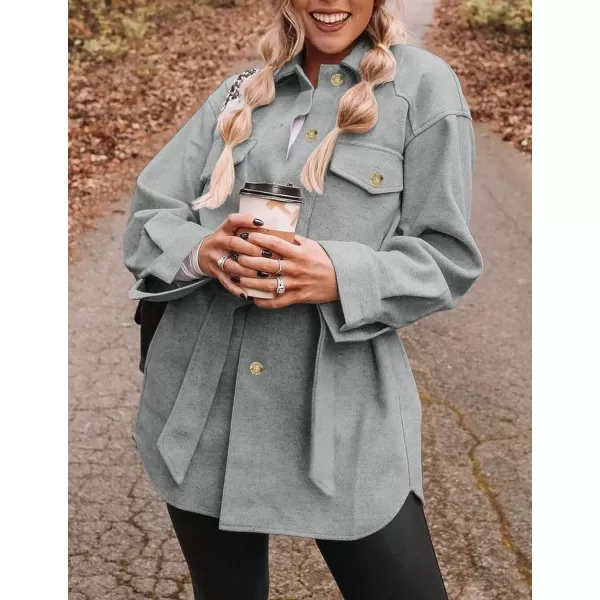 imageZESICA Womens Casual Trench Coat Long Sleeve Lapel Button Down Belted Jacket Outerwear Peacoat with PocketsGrey
