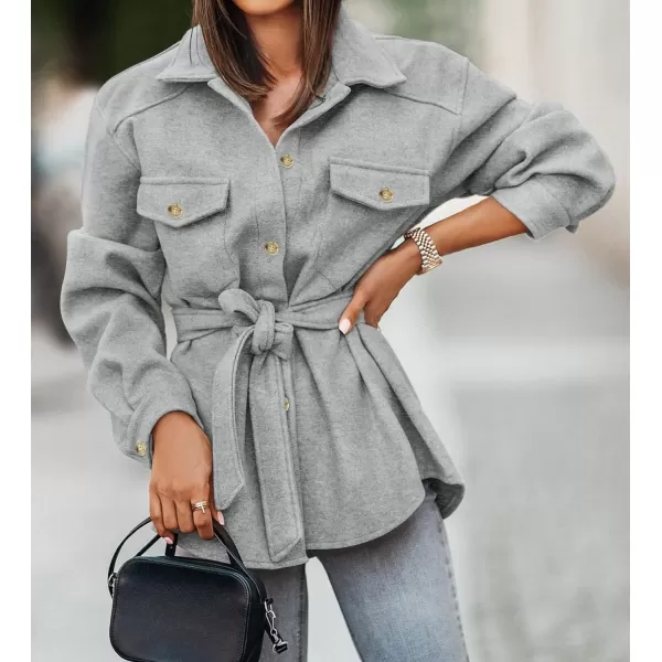 imageZESICA Womens Casual Trench Coat Long Sleeve Lapel Button Down Belted Jacket Outerwear Peacoat with PocketsGrey