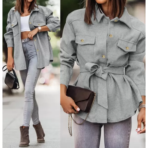 imageZESICA Womens Casual Trench Coat Long Sleeve Lapel Button Down Belted Jacket Outerwear Peacoat with PocketsGrey
