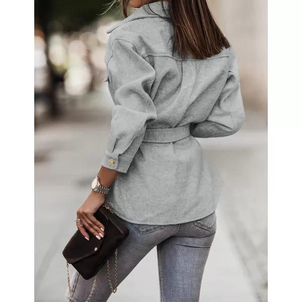 imageZESICA Womens Casual Trench Coat Long Sleeve Lapel Button Down Belted Jacket Outerwear Peacoat with PocketsGrey
