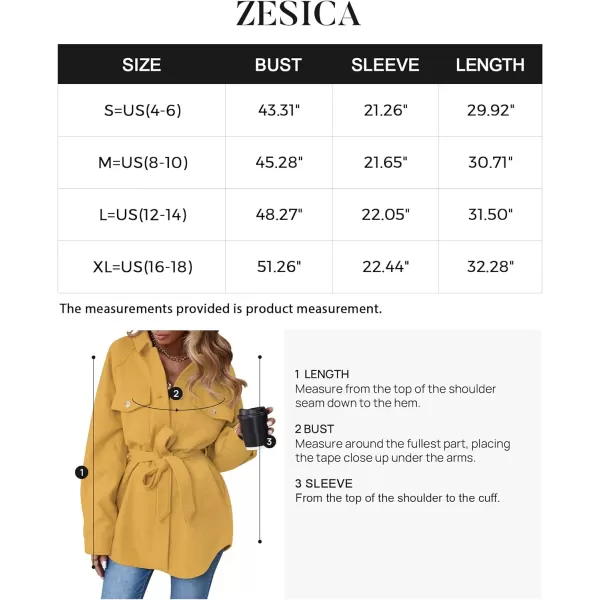 imageZESICA Womens Casual Trench Coat Long Sleeve Lapel Button Down Belted Jacket Outerwear Peacoat with PocketsLightyellow