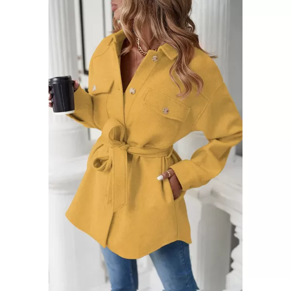 imageZESICA Womens Casual Trench Coat Long Sleeve Lapel Button Down Belted Jacket Outerwear Peacoat with PocketsLightyellow