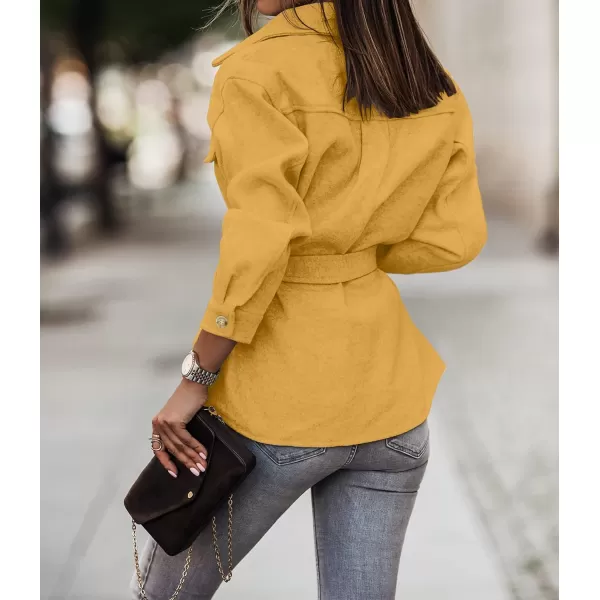 imageZESICA Womens Casual Trench Coat Long Sleeve Lapel Button Down Belted Jacket Outerwear Peacoat with PocketsLightyellow