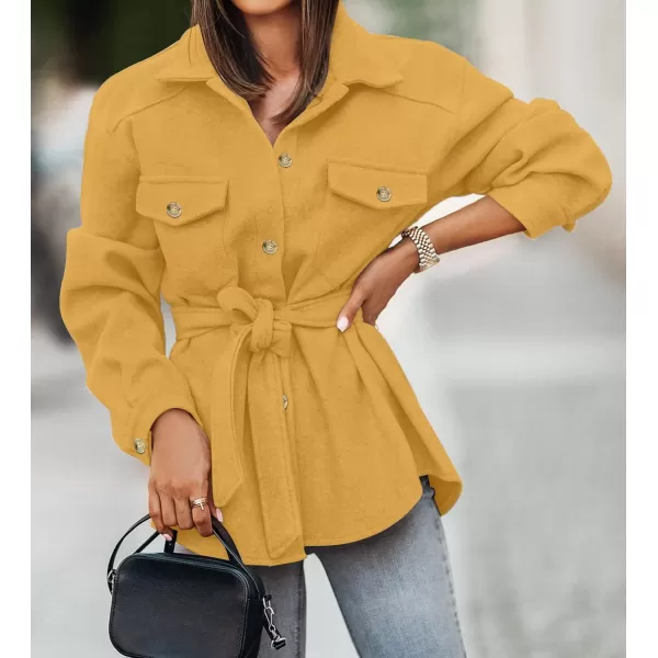 imageZESICA Womens Casual Trench Coat Long Sleeve Lapel Button Down Belted Jacket Outerwear Peacoat with PocketsLightyellow