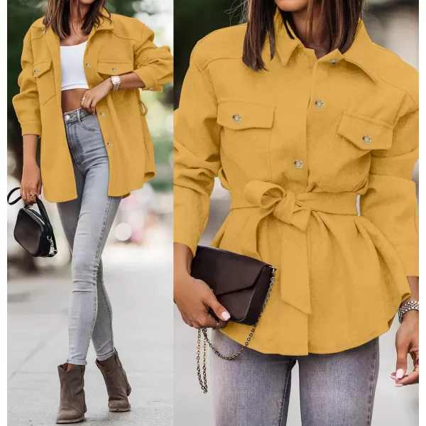 imageZESICA Womens Casual Trench Coat Long Sleeve Lapel Button Down Belted Jacket Outerwear Peacoat with PocketsLightyellow