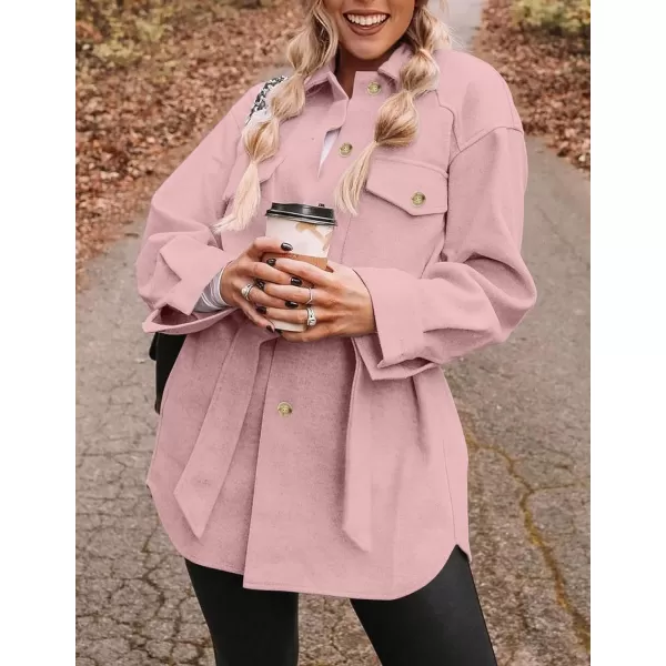 imageZESICA Womens Casual Trench Coat Long Sleeve Lapel Button Down Belted Jacket Outerwear Peacoat with PocketsPink