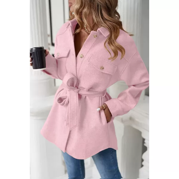 imageZESICA Womens Casual Trench Coat Long Sleeve Lapel Button Down Belted Jacket Outerwear Peacoat with PocketsPink