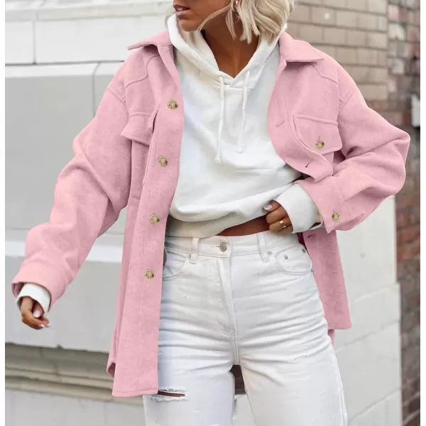 imageZESICA Womens Casual Trench Coat Long Sleeve Lapel Button Down Belted Jacket Outerwear Peacoat with PocketsPink