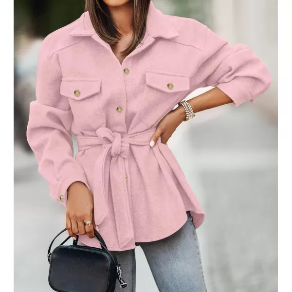 imageZESICA Womens Casual Trench Coat Long Sleeve Lapel Button Down Belted Jacket Outerwear Peacoat with PocketsPink