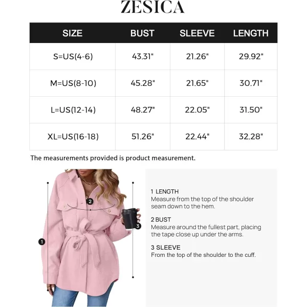imageZESICA Womens Casual Trench Coat Long Sleeve Lapel Button Down Belted Jacket Outerwear Peacoat with PocketsPink