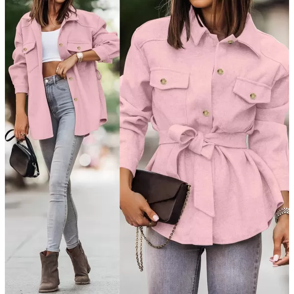 imageZESICA Womens Casual Trench Coat Long Sleeve Lapel Button Down Belted Jacket Outerwear Peacoat with PocketsPink