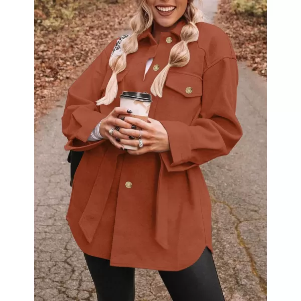imageZESICA Womens Casual Trench Coat Long Sleeve Lapel Button Down Belted Jacket Outerwear Peacoat with PocketsRust
