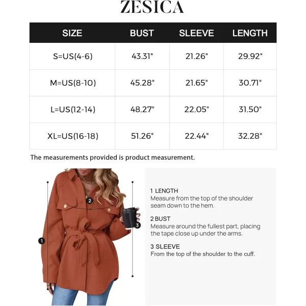 imageZESICA Womens Casual Trench Coat Long Sleeve Lapel Button Down Belted Jacket Outerwear Peacoat with PocketsRust