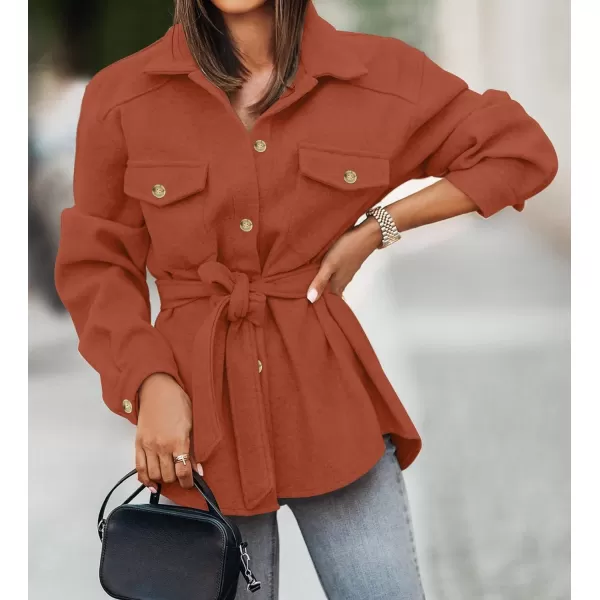 imageZESICA Womens Casual Trench Coat Long Sleeve Lapel Button Down Belted Jacket Outerwear Peacoat with PocketsRust