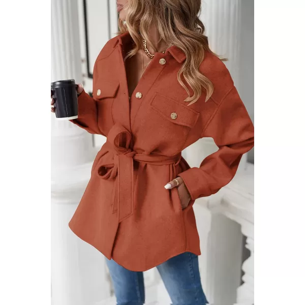 imageZESICA Womens Casual Trench Coat Long Sleeve Lapel Button Down Belted Jacket Outerwear Peacoat with PocketsRust