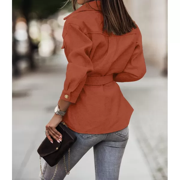 imageZESICA Womens Casual Trench Coat Long Sleeve Lapel Button Down Belted Jacket Outerwear Peacoat with PocketsRust