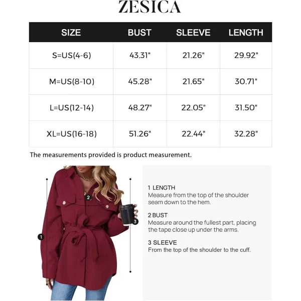 imageZESICA Womens Casual Trench Coat Long Sleeve Lapel Button Down Belted Jacket Outerwear Peacoat with PocketsWine