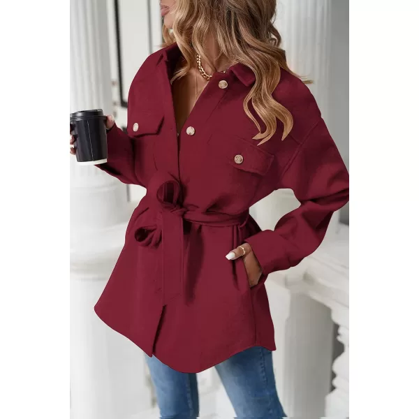 imageZESICA Womens Casual Trench Coat Long Sleeve Lapel Button Down Belted Jacket Outerwear Peacoat with PocketsWine