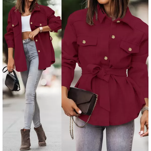 imageZESICA Womens Casual Trench Coat Long Sleeve Lapel Button Down Belted Jacket Outerwear Peacoat with PocketsWine