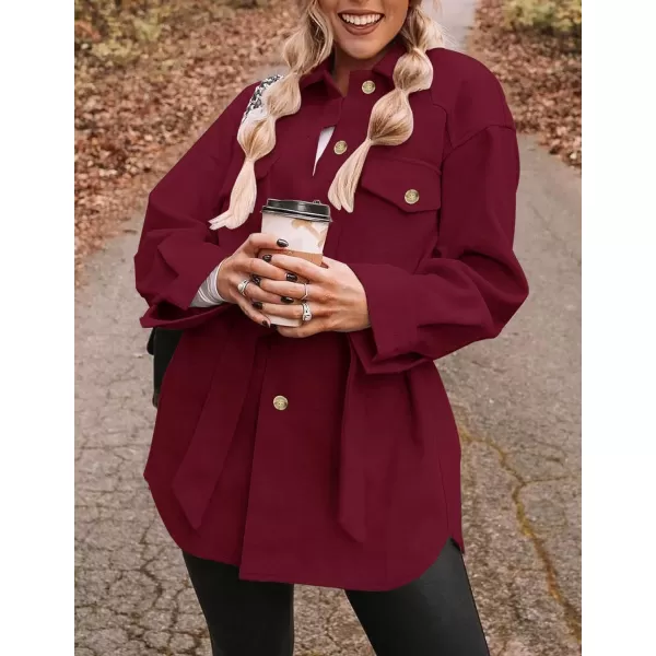imageZESICA Womens Casual Trench Coat Long Sleeve Lapel Button Down Belted Jacket Outerwear Peacoat with PocketsWine
