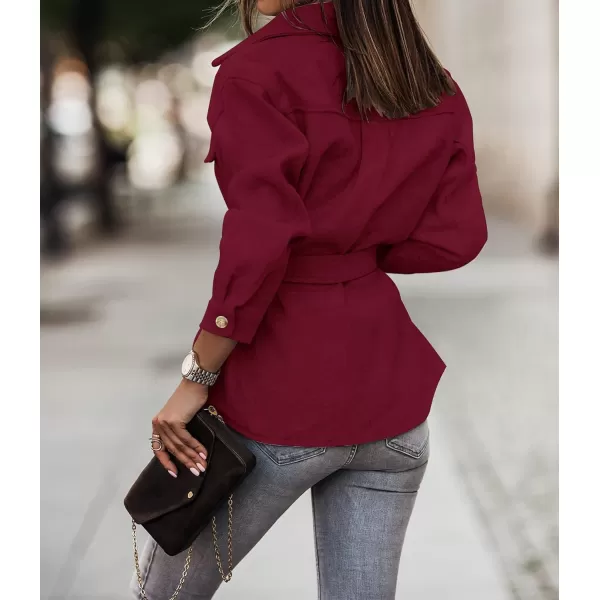 imageZESICA Womens Casual Trench Coat Long Sleeve Lapel Button Down Belted Jacket Outerwear Peacoat with PocketsWine