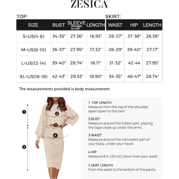 imageZESICA Womens Casual Two Piece Outfits Long Sleeve Ribbed Knit Top and Bodycon Midi Skirt Oversized Pullover Sweater SetsApricot