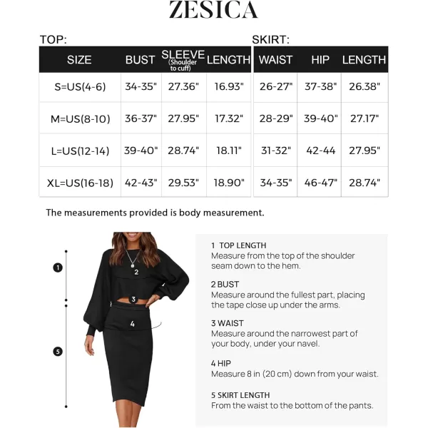 imageZESICA Womens Casual Two Piece Outfits Long Sleeve Ribbed Knit Top and Bodycon Midi Skirt Oversized Pullover Sweater SetsBlack