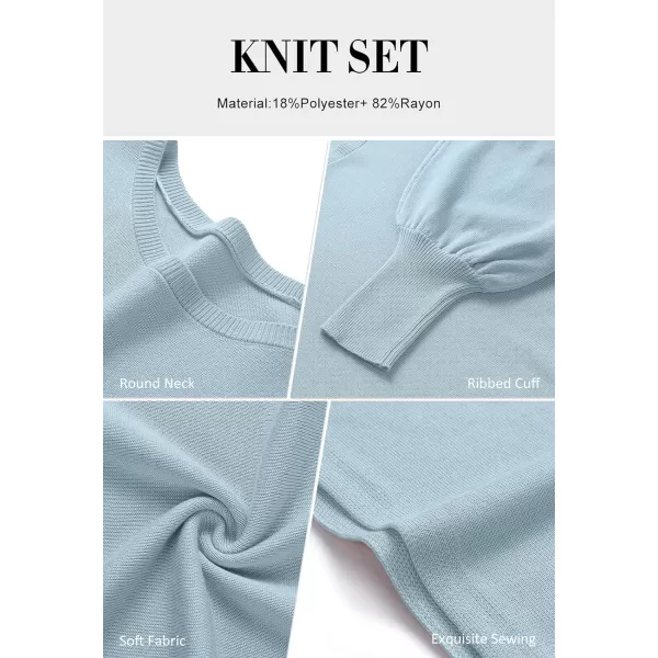 imageZESICA Womens Casual Two Piece Outfits Long Sleeve Ribbed Knit Top and Bodycon Midi Skirt Oversized Pullover Sweater SetsBlue
