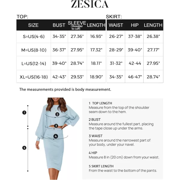 imageZESICA Womens Casual Two Piece Outfits Long Sleeve Ribbed Knit Top and Bodycon Midi Skirt Oversized Pullover Sweater SetsBlue
