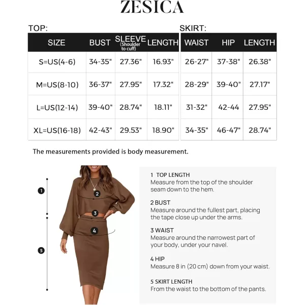 imageZESICA Womens Casual Two Piece Outfits Long Sleeve Ribbed Knit Top and Bodycon Midi Skirt Oversized Pullover Sweater SetsBrown