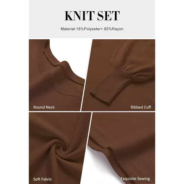imageZESICA Womens Casual Two Piece Outfits Long Sleeve Ribbed Knit Top and Bodycon Midi Skirt Oversized Pullover Sweater SetsBrown