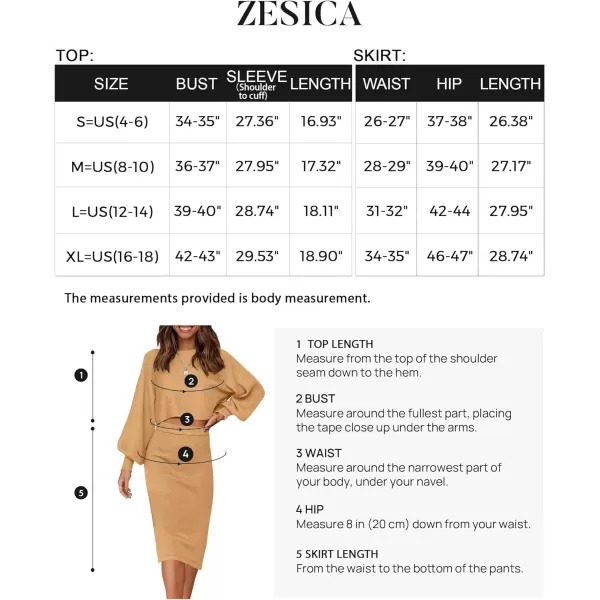 imageZESICA Womens Casual Two Piece Outfits Long Sleeve Ribbed Knit Top and Bodycon Midi Skirt Oversized Pullover Sweater SetsCamel