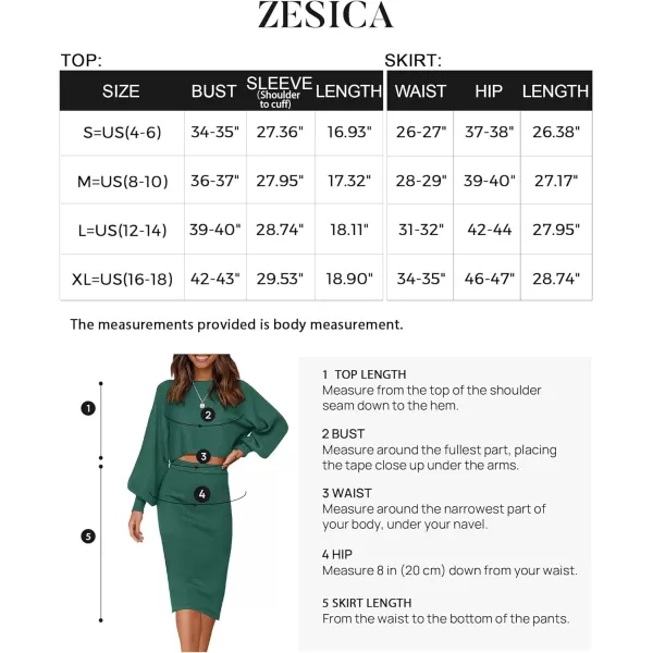 imageZESICA Womens Casual Two Piece Outfits Long Sleeve Ribbed Knit Top and Bodycon Midi Skirt Oversized Pullover Sweater SetsDarkgreen