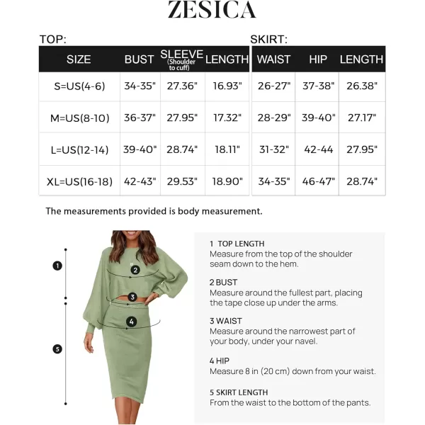 imageZESICA Womens Casual Two Piece Outfits Long Sleeve Ribbed Knit Top and Bodycon Midi Skirt Oversized Pullover Sweater SetsGreen