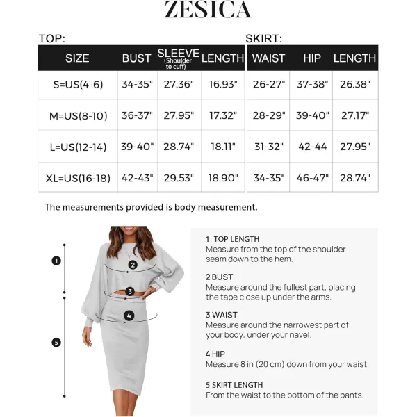 imageZESICA Womens Casual Two Piece Outfits Long Sleeve Ribbed Knit Top and Bodycon Midi Skirt Oversized Pullover Sweater SetsGrey