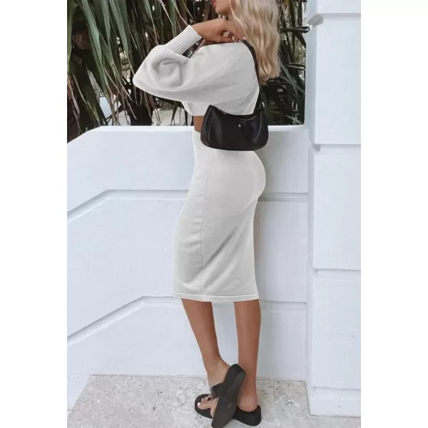 imageZESICA Womens Casual Two Piece Outfits Long Sleeve Ribbed Knit Top and Bodycon Midi Skirt Oversized Pullover Sweater SetsGrey