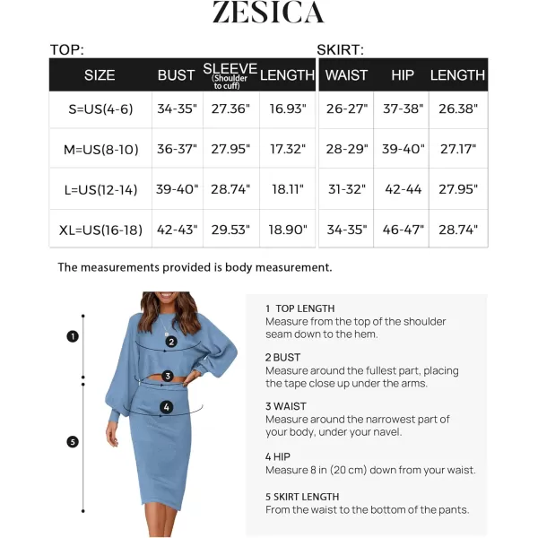 imageZESICA Womens Casual Two Piece Outfits Long Sleeve Ribbed Knit Top and Bodycon Midi Skirt Oversized Pullover Sweater SetsMidnightblue