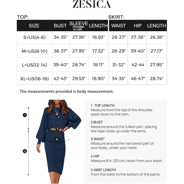 imageZESICA Womens Casual Two Piece Outfits Long Sleeve Ribbed Knit Top and Bodycon Midi Skirt Oversized Pullover Sweater SetsNavy