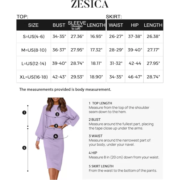 imageZESICA Womens Casual Two Piece Outfits Long Sleeve Ribbed Knit Top and Bodycon Midi Skirt Oversized Pullover Sweater SetsPurple