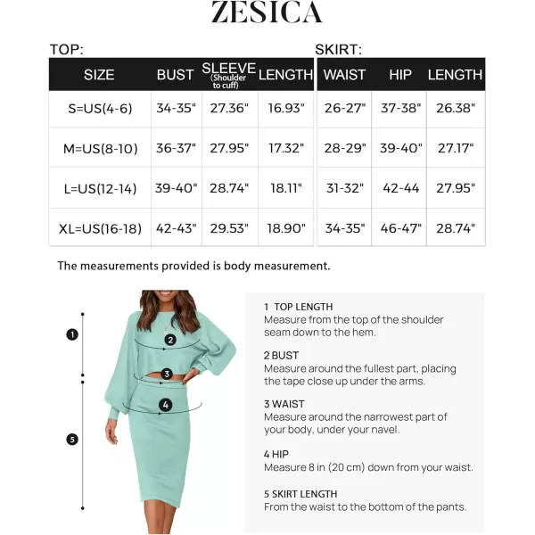 imageZESICA Womens Casual Two Piece Outfits Long Sleeve Ribbed Knit Top and Bodycon Midi Skirt Oversized Pullover Sweater SetsSage