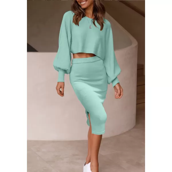 imageZESICA Womens Casual Two Piece Outfits Long Sleeve Ribbed Knit Top and Bodycon Midi Skirt Oversized Pullover Sweater SetsSage