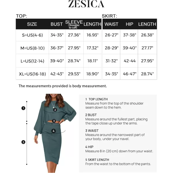 imageZESICA Womens Casual Two Piece Outfits Long Sleeve Ribbed Knit Top and Bodycon Midi Skirt Oversized Pullover Sweater SetsTeal