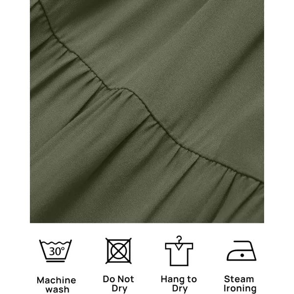 imageZESICA Womens Casual V Neck Long Sleeve Smocked High Waist Ruffle A Line Tiered Mini DressArmygreen
