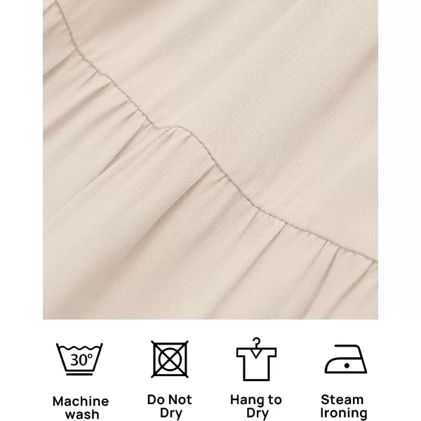 imageZESICA Womens Casual V Neck Long Sleeve Smocked High Waist Ruffle A Line Tiered Mini DressBeige