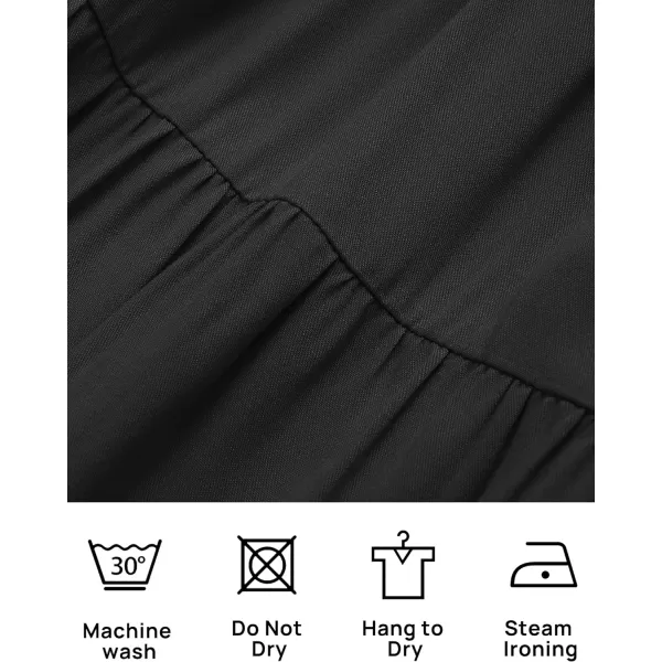 imageZESICA Womens Casual V Neck Long Sleeve Smocked High Waist Ruffle A Line Tiered Mini DressBlack