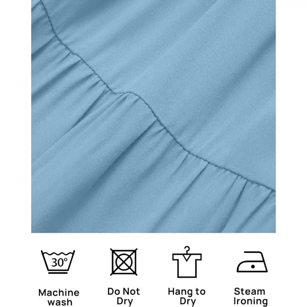 imageZESICA Womens Casual V Neck Long Sleeve Smocked High Waist Ruffle A Line Tiered Mini DressBlue