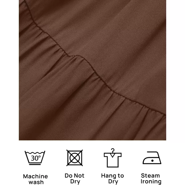 imageZESICA Womens Casual V Neck Long Sleeve Smocked High Waist Ruffle A Line Tiered Mini DressCoffee