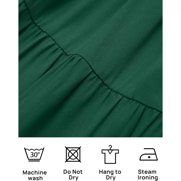 imageZESICA Womens Casual V Neck Long Sleeve Smocked High Waist Ruffle A Line Tiered Mini DressDarkgreen