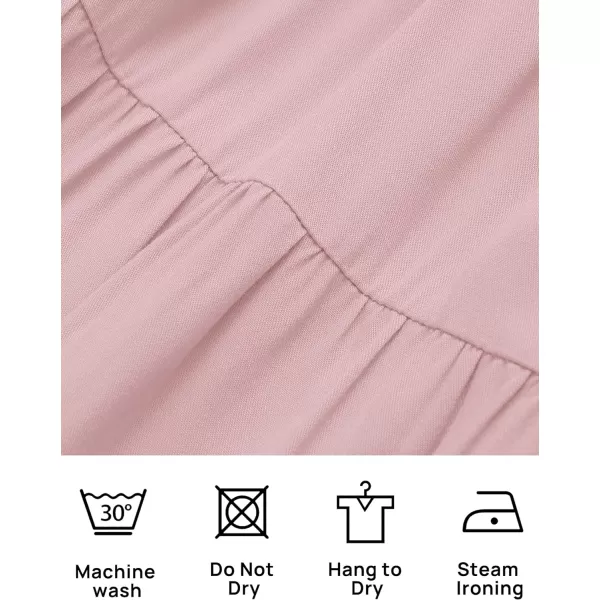 imageZESICA Womens Casual V Neck Long Sleeve Smocked High Waist Ruffle A Line Tiered Mini DressDarkpink